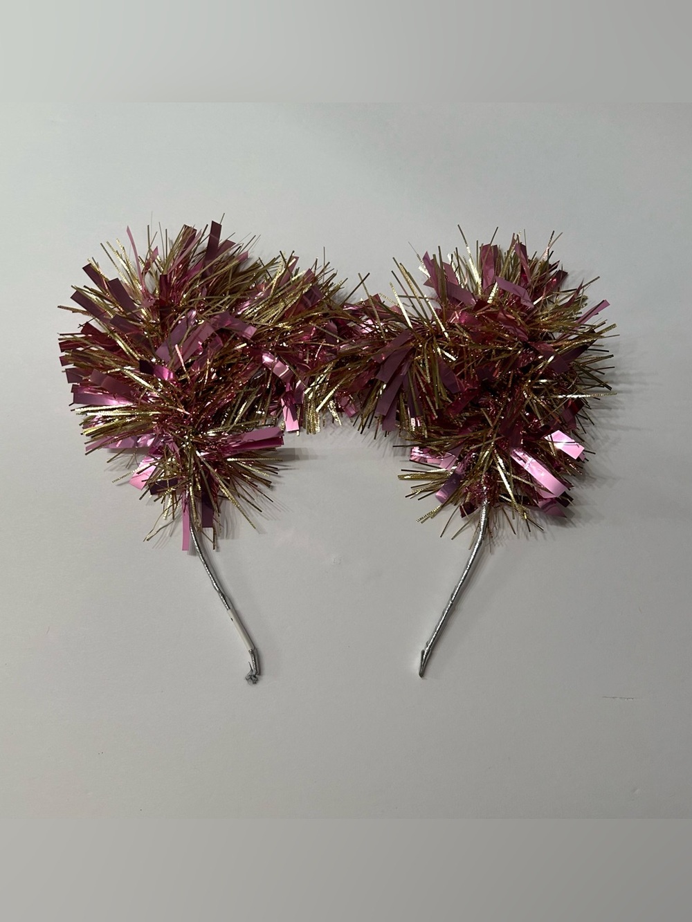 Festive Pink & Gold Tinsel kitty ears Headband